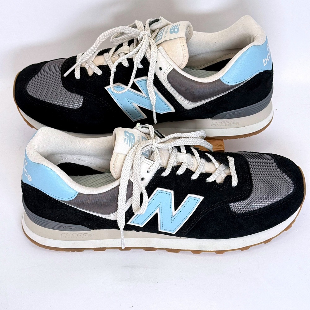New Balance 574 Sneakers Mens 11 Black Blue WL574RCA Low Top Suede Running Shoes - Picture 4 of 13